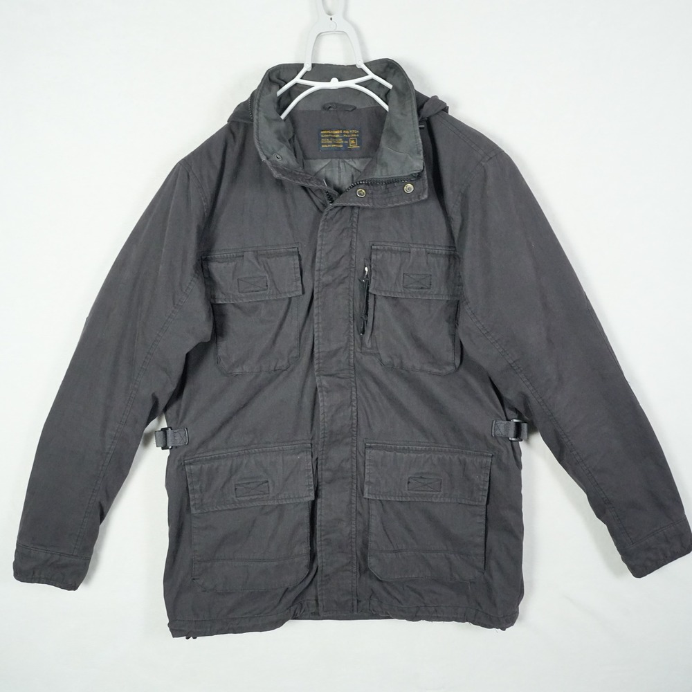 Abercrombie & Fitch Mens XL Faded Black Military Field Jacket Utility Hooded